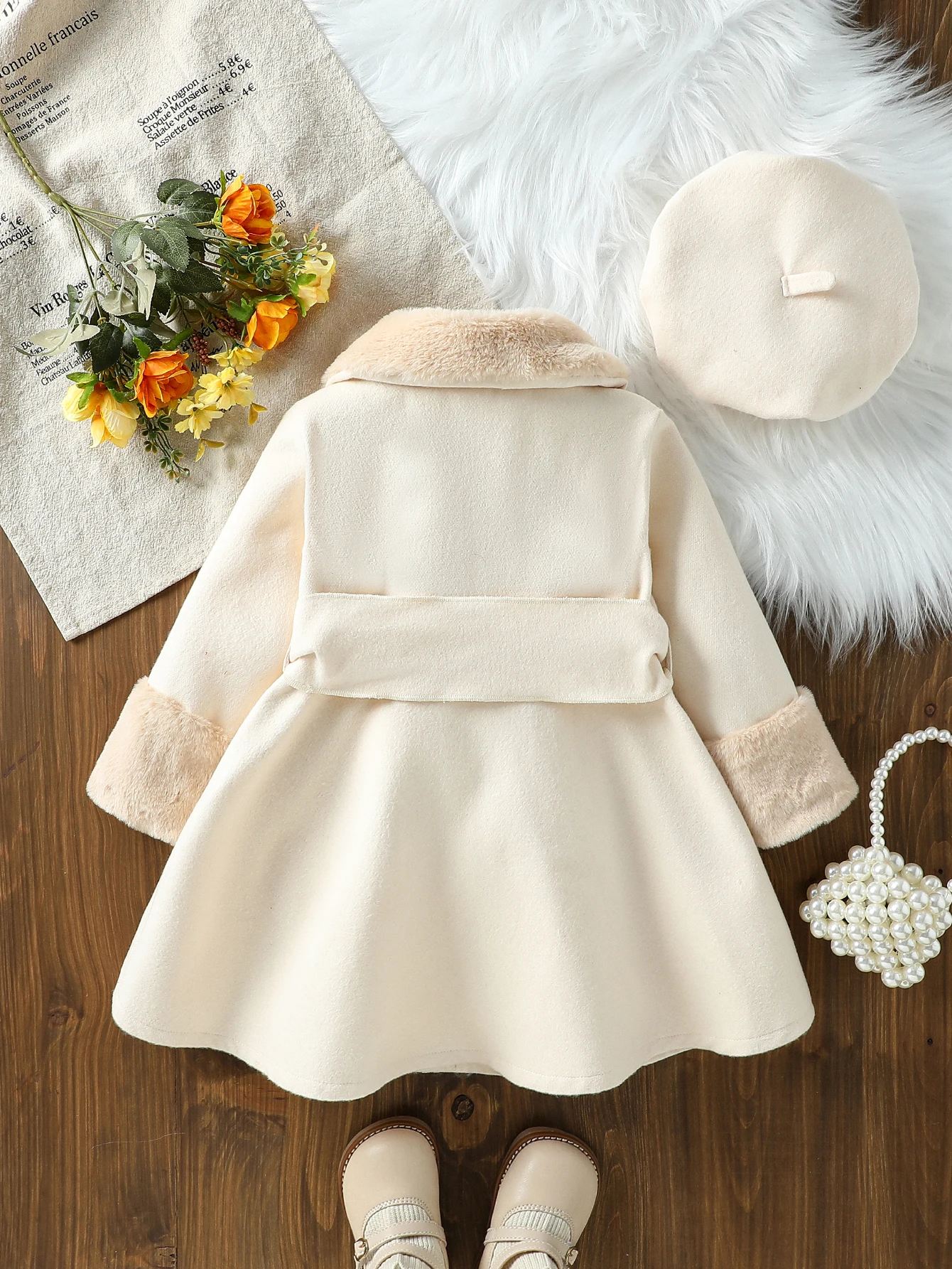 سترات بناتي للخريف والشتاء بتصميم جديد لعام 2025 معاطف للأطفال بياقة من الفرو معاطف تويد واحدة الصدر ملابس عصرية دافئة من 1 إلى 6 سنوات #2