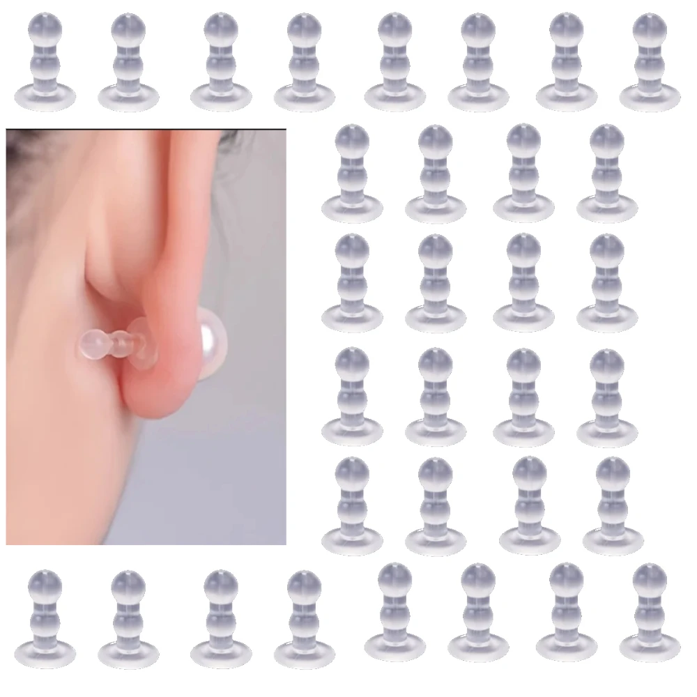 

30pcs Silicone Ear Pad-anti-piercing Full Coverage Earplug Safety Earring Back Accessories Anti Slip Transparent Ear Tips