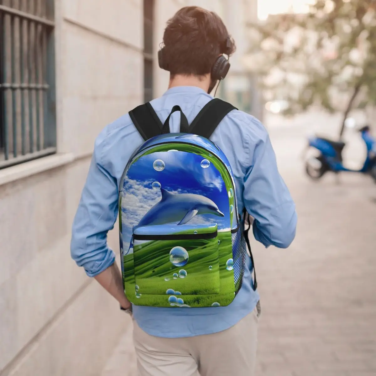 Aesthetic Meadow With Bubbles And Mountains And Sky Student Backpack School Bag Hiking Travel Daypack Bookbag Shoulder Bags
