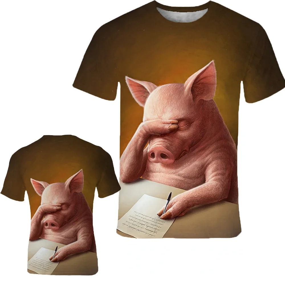 

3d Print T Shirt O-Neck Short Sleeve Tees Tops Summer Funny Novelty Animal Pig Printed T-shirt Fashion Men Women