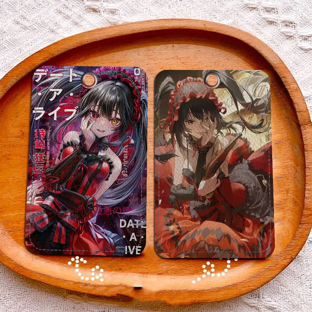 Game characters T-Tokisaki Kurumi cartoon Rectangle ID Card Case Keychain Access Card Bag Key Tag Ring Leather Card Holder Acces