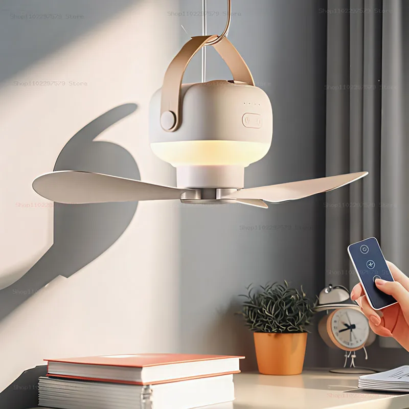 2025 NEW Portable Ceiling Fans Outdoor Camping Fan Tent Ventilator Cooler Rechargeable Electric Fan Remote Control LED Lighting