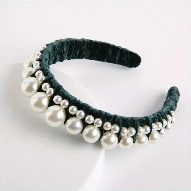 

Elegant Velvet Hair Hoop with Pearl Baroque Wide Headband Vintage Luxury Design for Women Party Hair Accessories