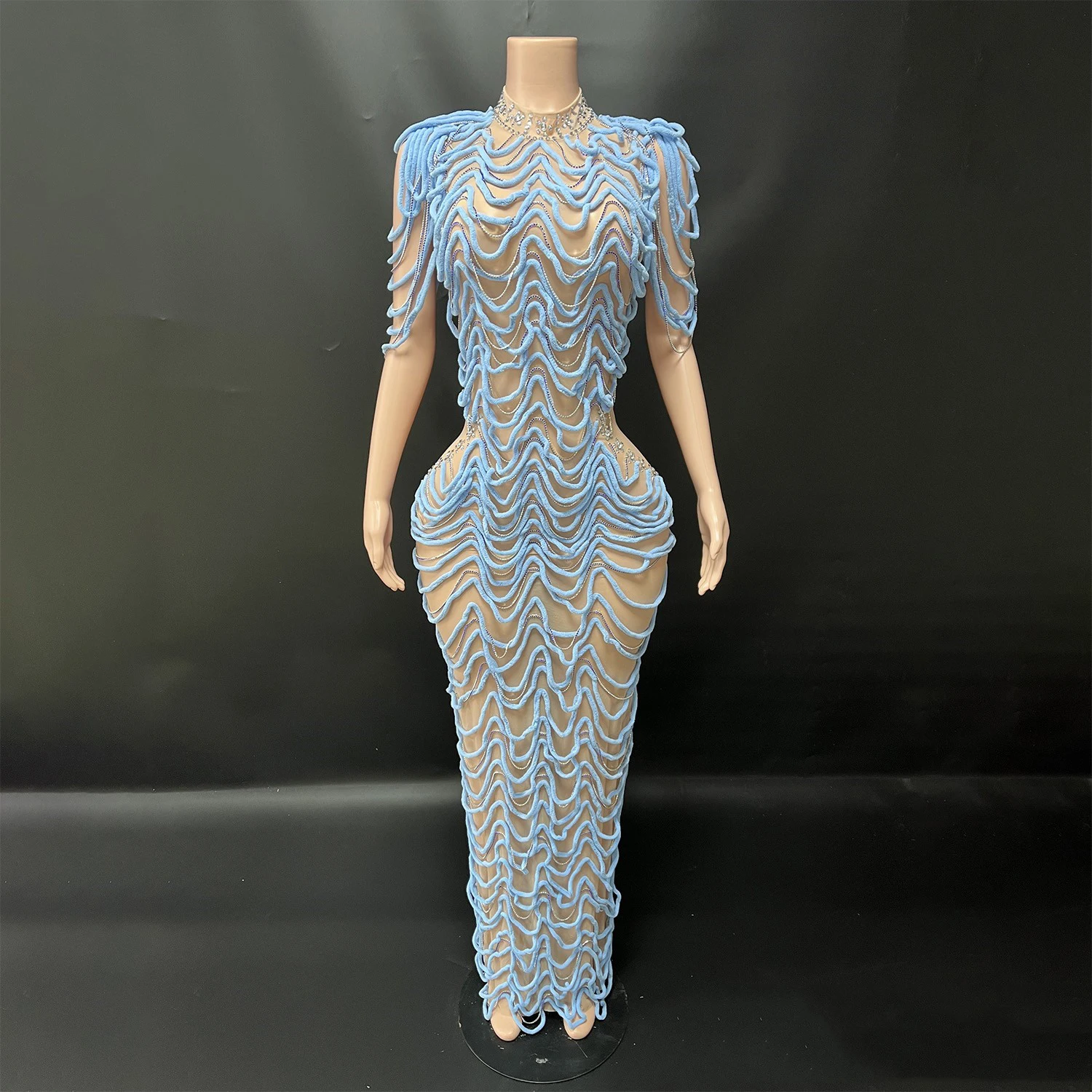 2025 peluche fil maille Perspective robe discothèque Bar Dj Performance scène Costumes chanteur Gogo danseurs vêtements porter DN21078