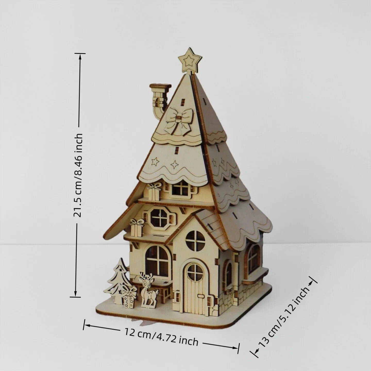 Casa di Natale con puzzle in legno, modello di simulazione stereo 3D, decorazione natalizia da fiaba, giocattolo compagno genitore-figlio, fatto a mano