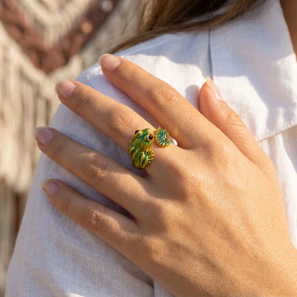 Funny Personality Gothic Green Lizard Alloy Ring for Women Edgy Reptile Animal Stingray Shaped Ring Friendship Jewelry Gifts