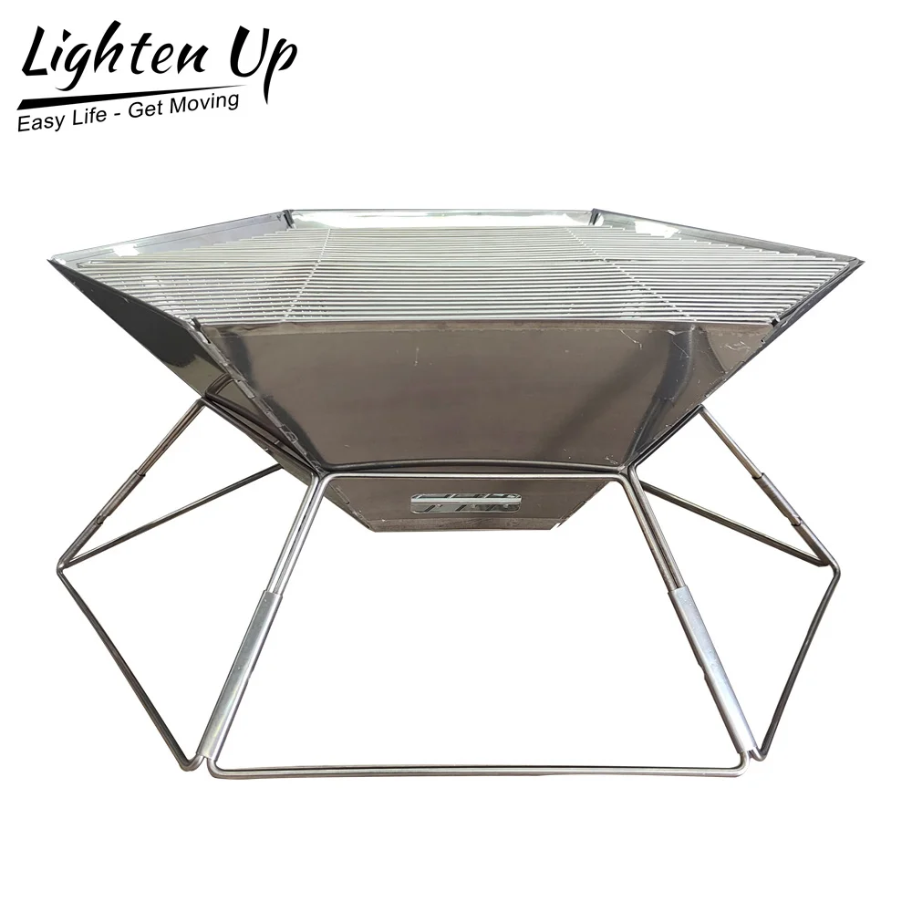 Camping Stainless Steel Grill Charcoal Heating Stove Hexagonal Fire Table Folding Portable Grill Outdoor Picnic Buffet Stove