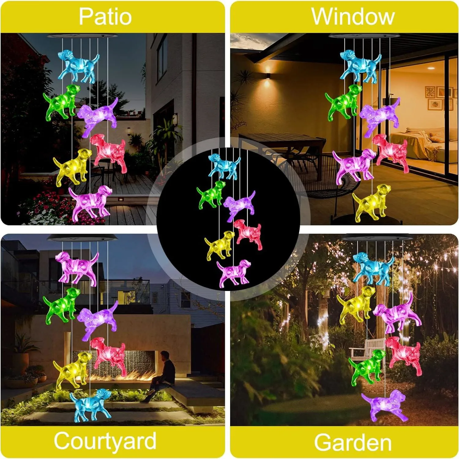 LED Solar Wind Chime cute dogWind Chime Light Color change impermeabile Hanging Solar Light per giardino di casa, decorazione esterna