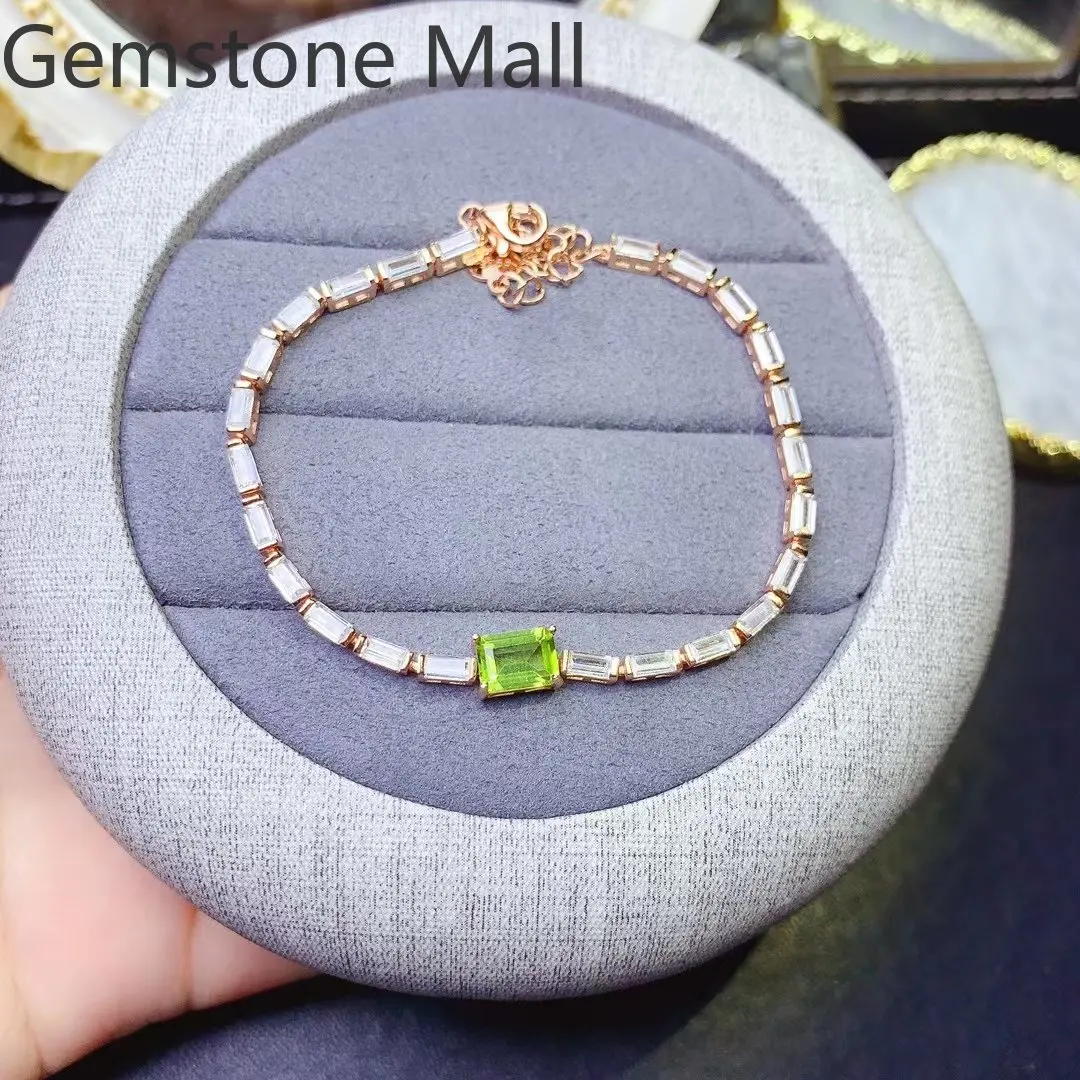 Dazzling Silver Bracelet for Daily Wear 5mm*7mm Natural Peridot Bracelet 3 Layer 18K Gold Plating Peridot Jewelry