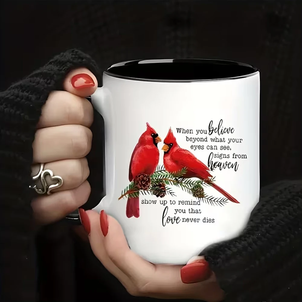 1 Inspirational Red Bird Ceramic Coffee Mug 11 oz - Insulated, Reusable, Multi-Functional Cup with the Quote 