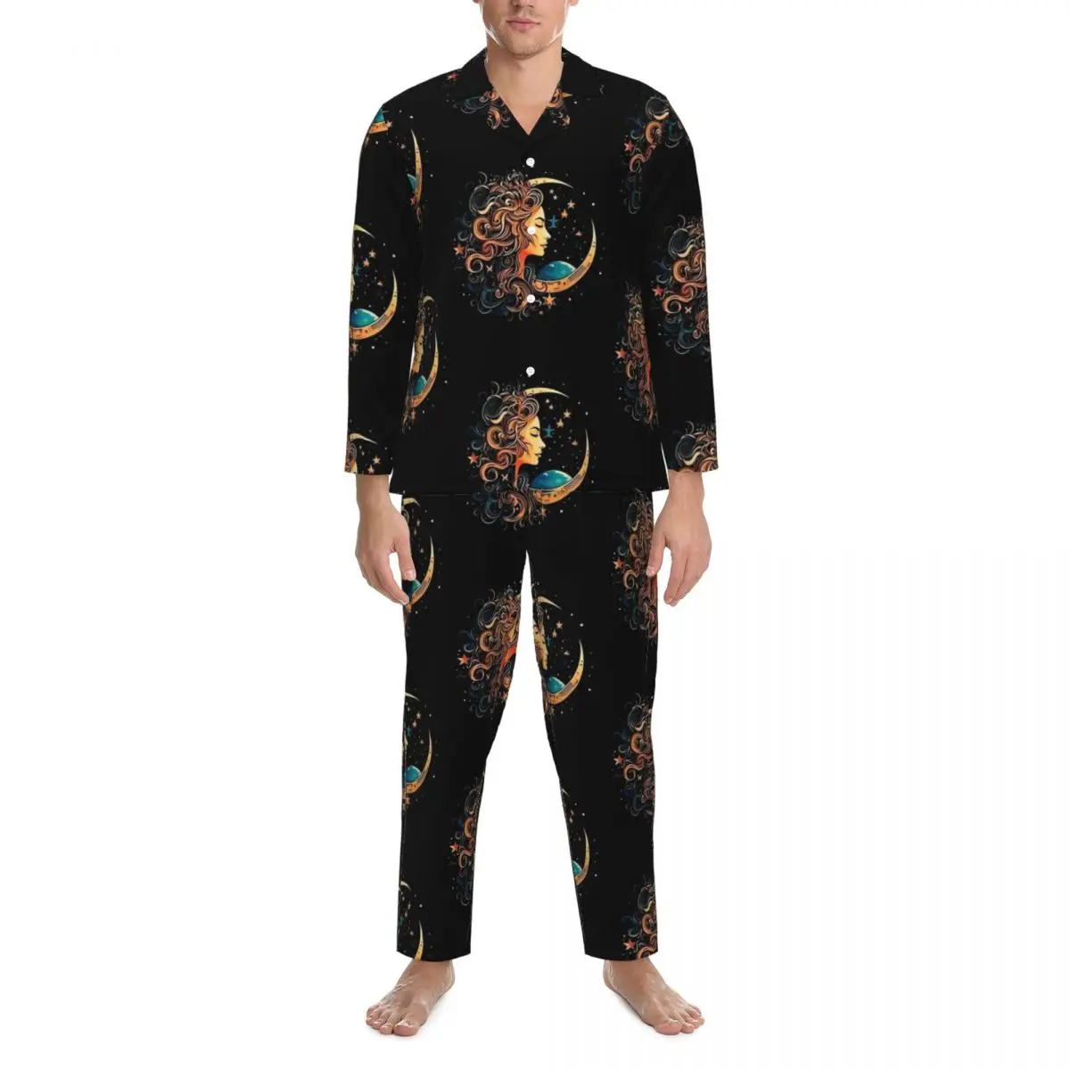 Vêtements de nuit College soleil et lune pour hommes, ensemble de pyjama respirant décontracté, manches longues, vêtements de nuit personnalisés ChimSleep, automne