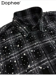 Male Original 2024 Autumn New Hot Diamond Beads Diamond Plaid Men's Women's Long-sleeve Shirts Trendy Light Luxury Shirts Jacket