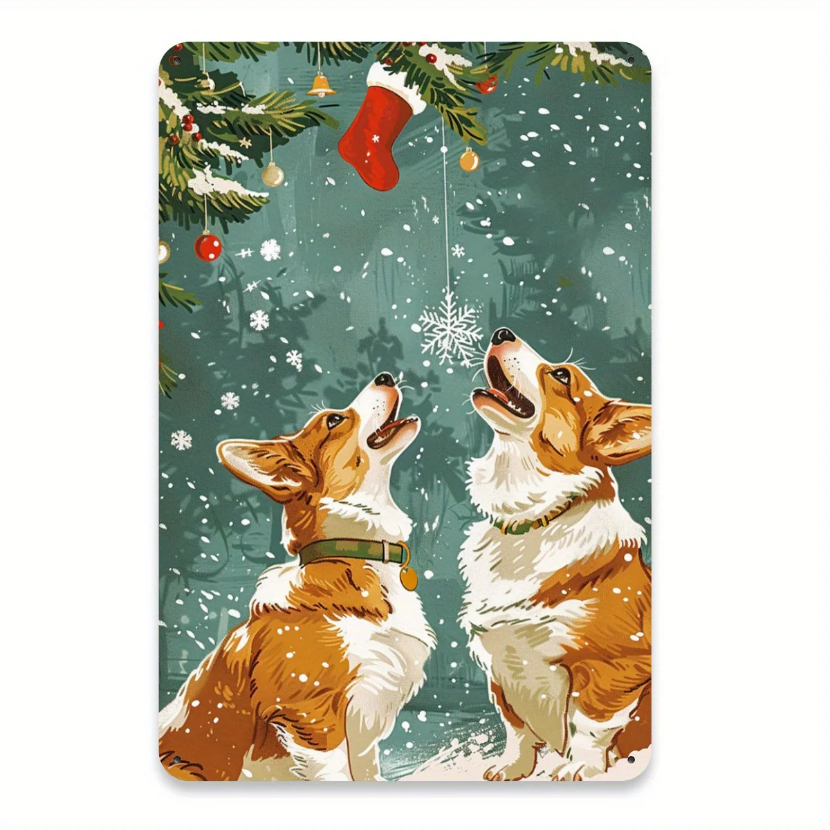 1. **Christmas Dog 2D Tin Sign 1PC Cute Corgi Snow Scene Metal Wall Art Plaque for Home Cafe Bar Holiday Decor**