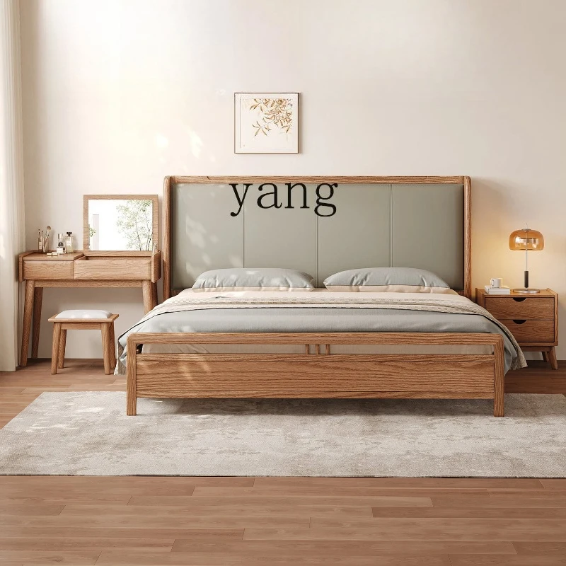 

LMM full solid wood bed 1.8 meters double bed 1.5 master bedroom new Chinese first layer leather bed