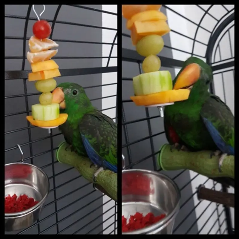 AB11-Pet Parrot Bird Food Rack Stand Fruit Fork Meat Fruit Vegetable String Tool Accessories
