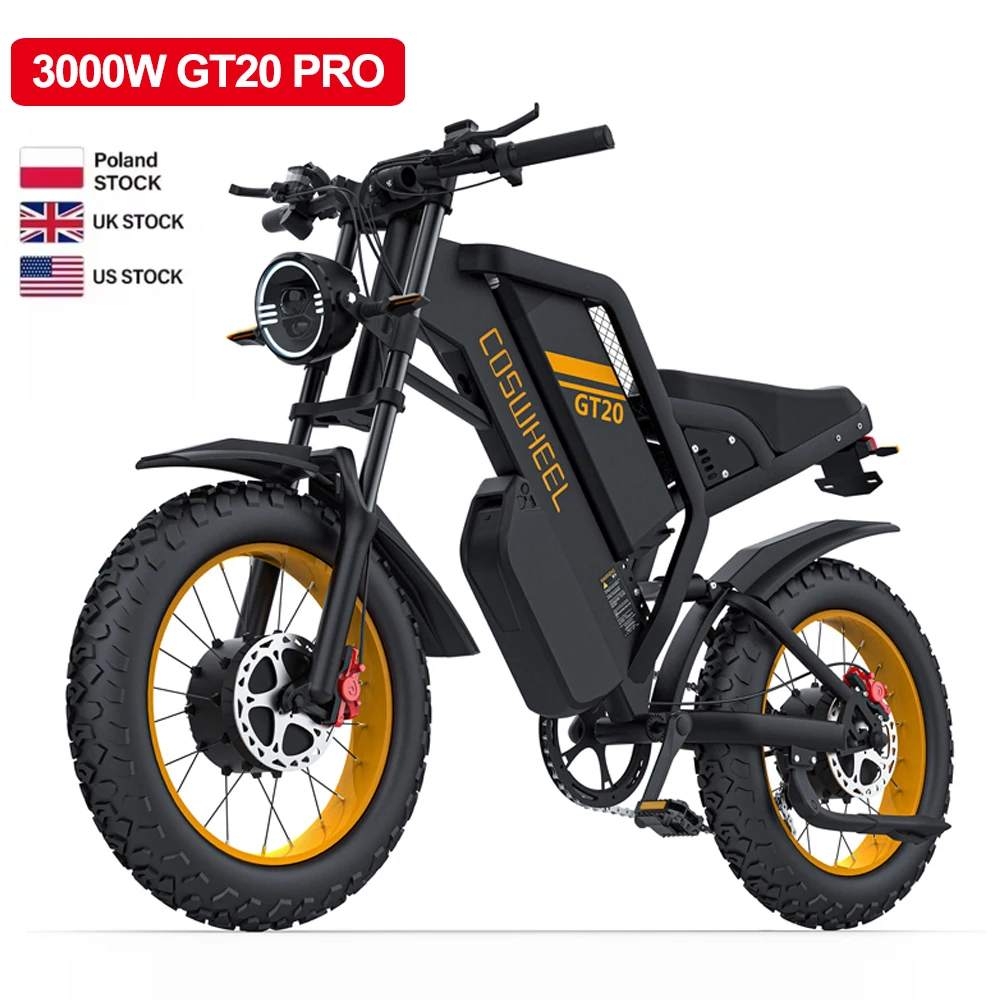 Coswheel Bici Elettrica GT20 PRO Doppio Motore 3000W Off Road Moto Elettrica 48V 40AH Doppia Batteria Mountain bike Fat Tire Ebike