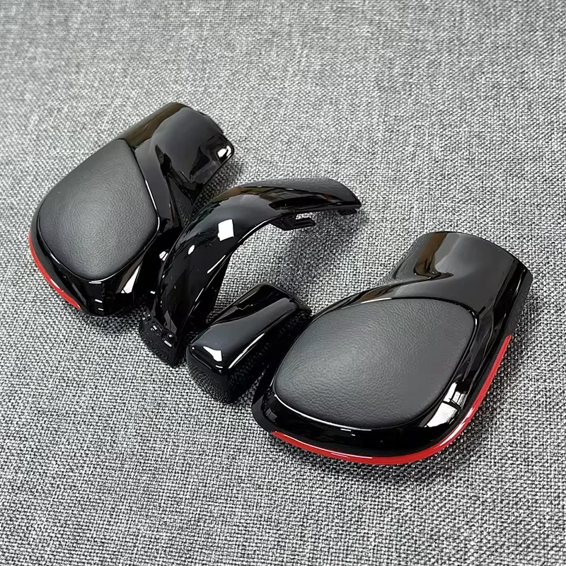 4PCS Chrom Matt Mit Leder Schaltknauf Getriebe Seite Abdeckung DSG Emblem Für VW Golf 6 7 R GTI Passat B7 B8 CC R20 Jetta MK6 GLI