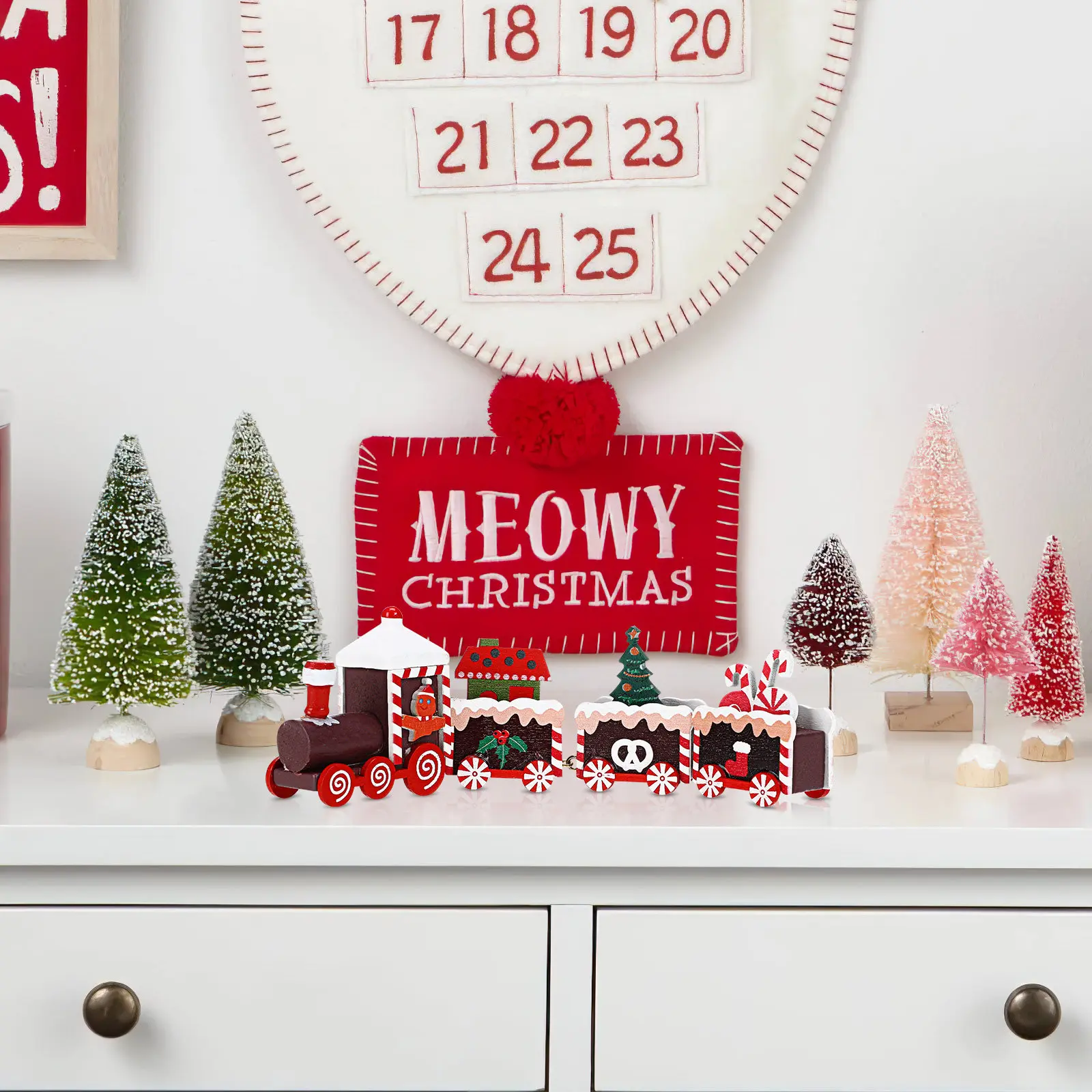 

1Pcs Wooden Train Ornament Christmas Decoration Unique Train Shaped Warm Color Matching Tough Material Xmas Desktop Decor