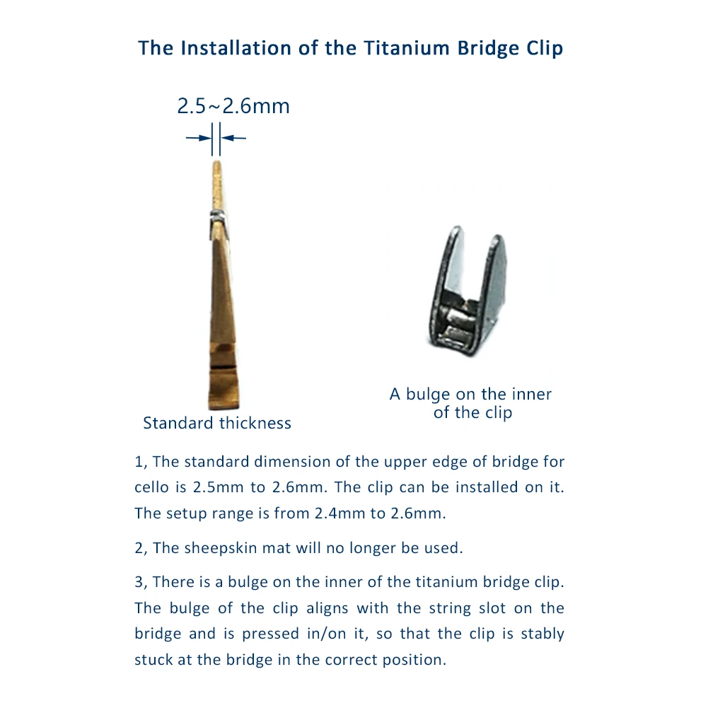 New Patent, STRADPET Titanium Bridge Clip for Cello, 4 PCS in One Package, Cello Accessories. Clip Only without Bridge!