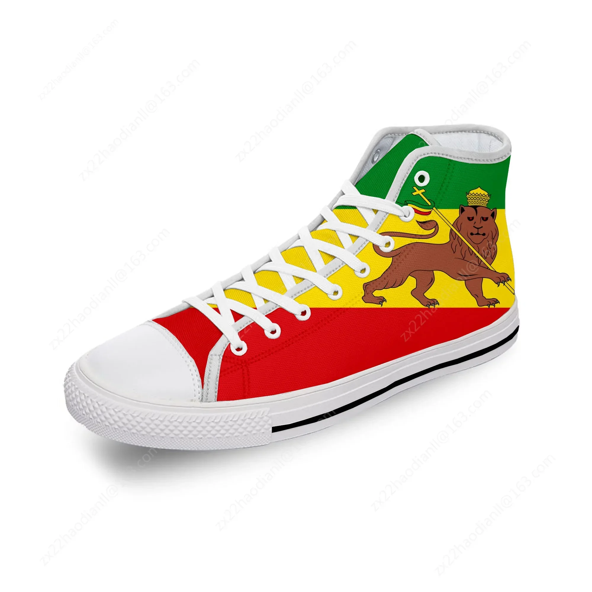 Ethiopia Flag Lion of Judah Reggae Rasta White Cloth 3D Print High Top Canvas Shoes Men Women Lightweight Breathable Sneakers