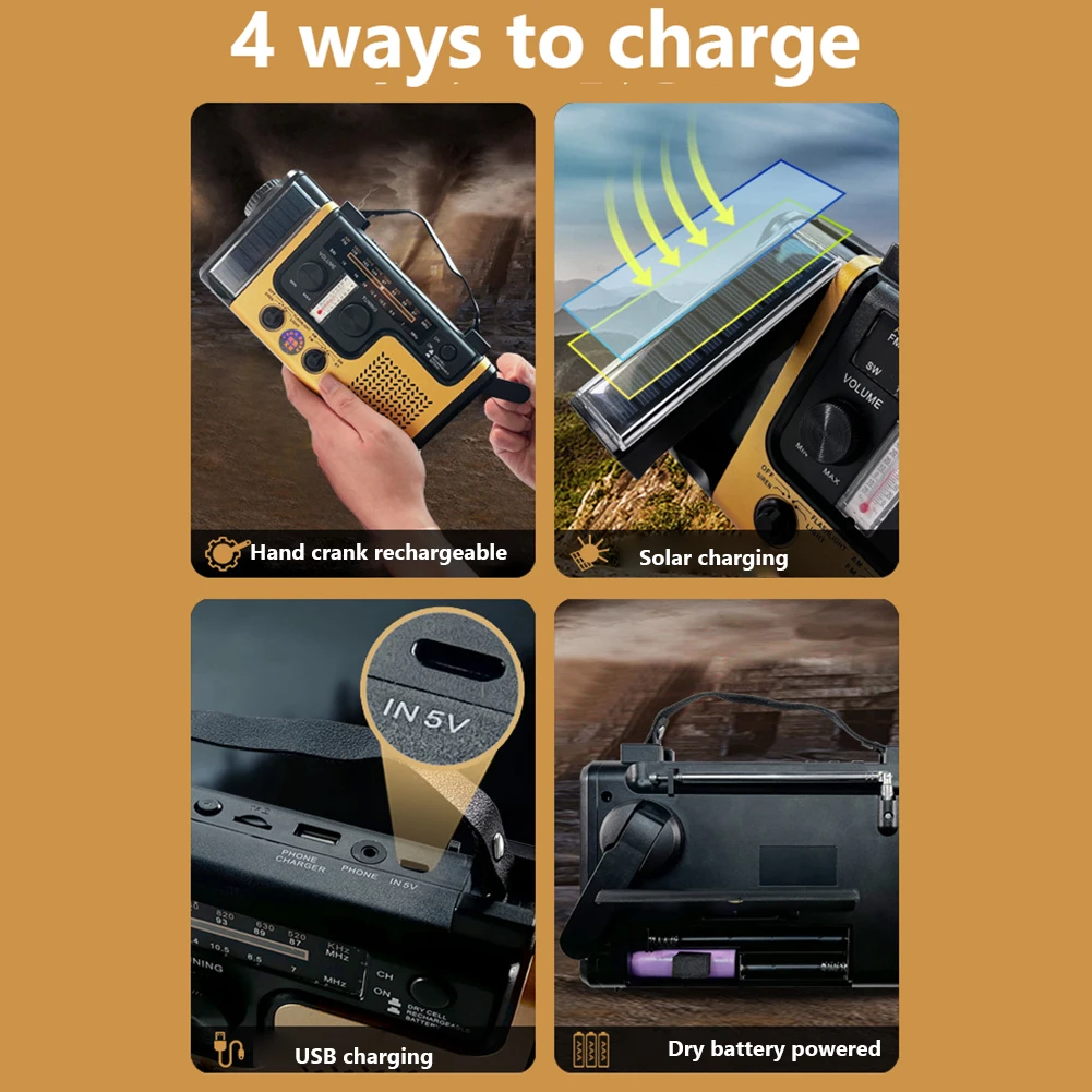 AM FM SW Solar Emergency Radio LED Flashlight Bluetooth-compatible Solar Powered Weather Radio USB Chargiing for Outdoor Camping