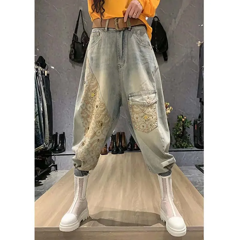 

Light Wa High Waist Women's Jeans Spring New Sle Loose Fit plus Size Patchwork European Sle Harlan Crotch Pants
