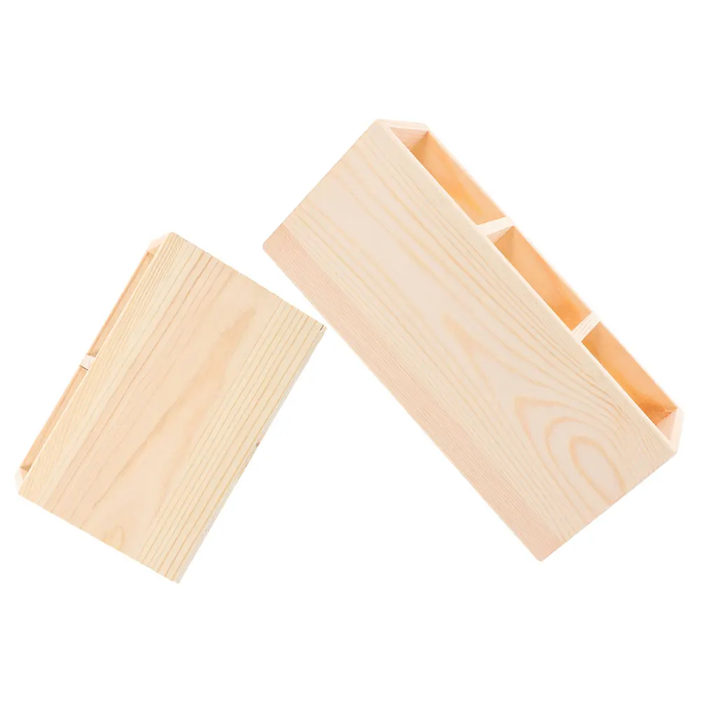 

2pcs Wooden Storage Box Multi-compartment Desk Organizer for Marker Pens Remote Controls Natural Pine dividers Crafted Finish