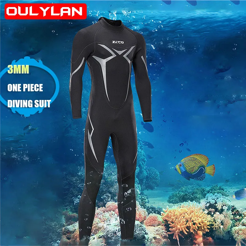 Oulylan 3MM Neoprene Wetsuit Men Scuba Diving Suit Spearfishing Swimwear Snorkeling Surfing One Piece Set Kayak Kitesurf