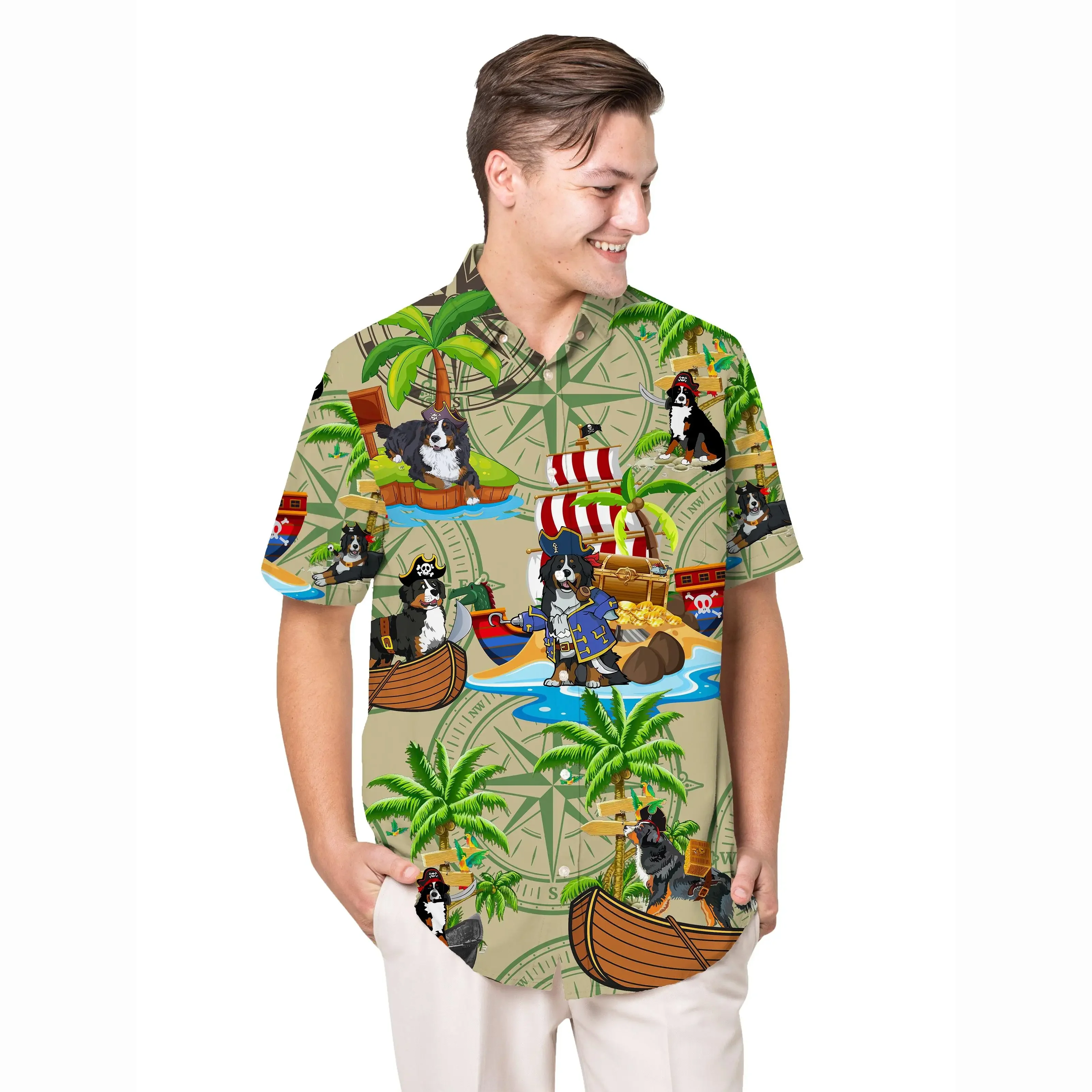 

Jumeast Animal Hawaiian Shirt Bernese Mountain Dog Graphic Polyester Fabric Aloha Shirts Tropical Baggy Casual Man Clothing Tops