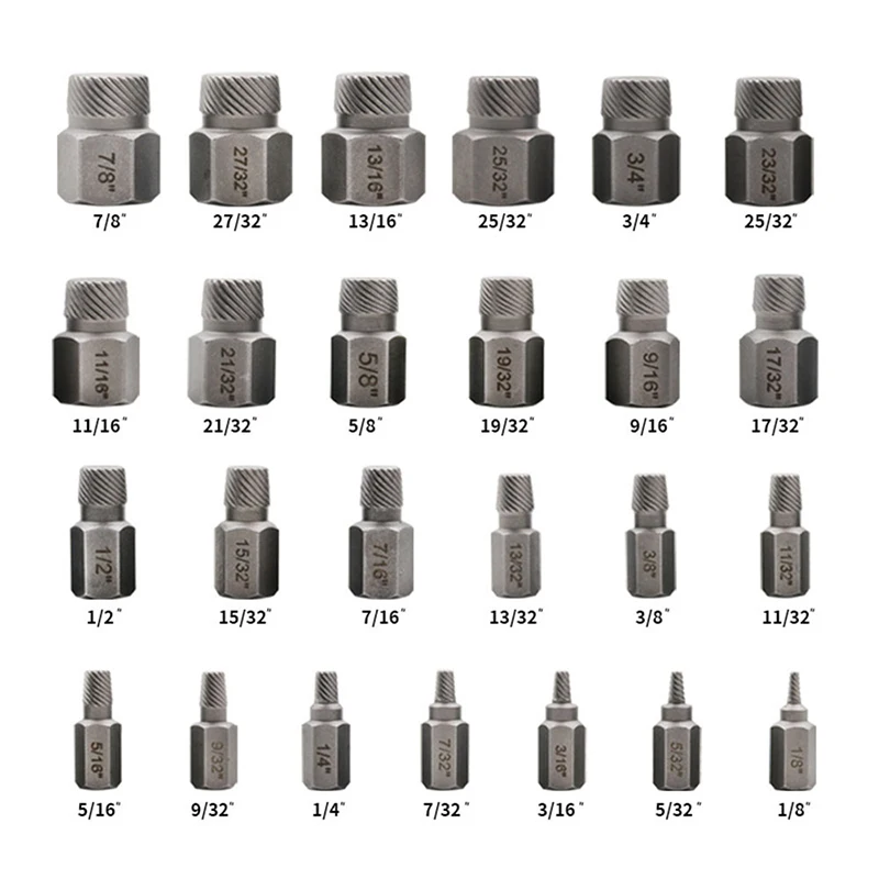 25Pcs Damaged Screw Extractor Kit British System Chrome Molybdenum Steel Hex Bolt Stud Extractor for Car Removing Tools