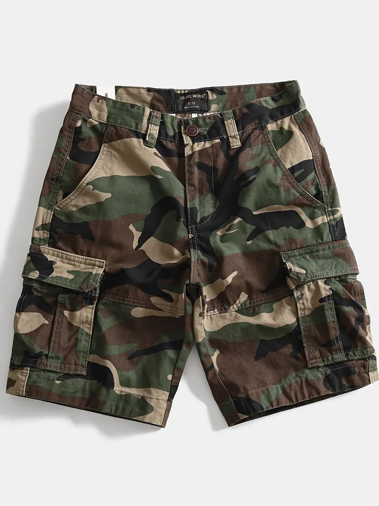 

Heavyweight American Retro Workwear orts Summer Men's Pure Cotton Multi-ket Loose Casual Five-Quarter Pants Camouflage