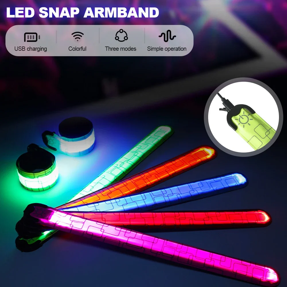 LED Wrist Band High Brightness Decorative Rechargeable LED Slap Glowing Night Running Armband Bracelet for Outdoor Wristband