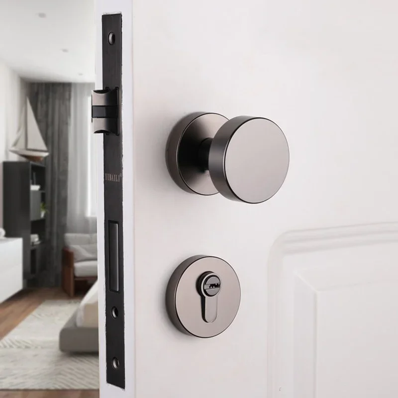 

Grey black door lock Nordic indoor door lock American ball lock Black nickel simple European silent split lock