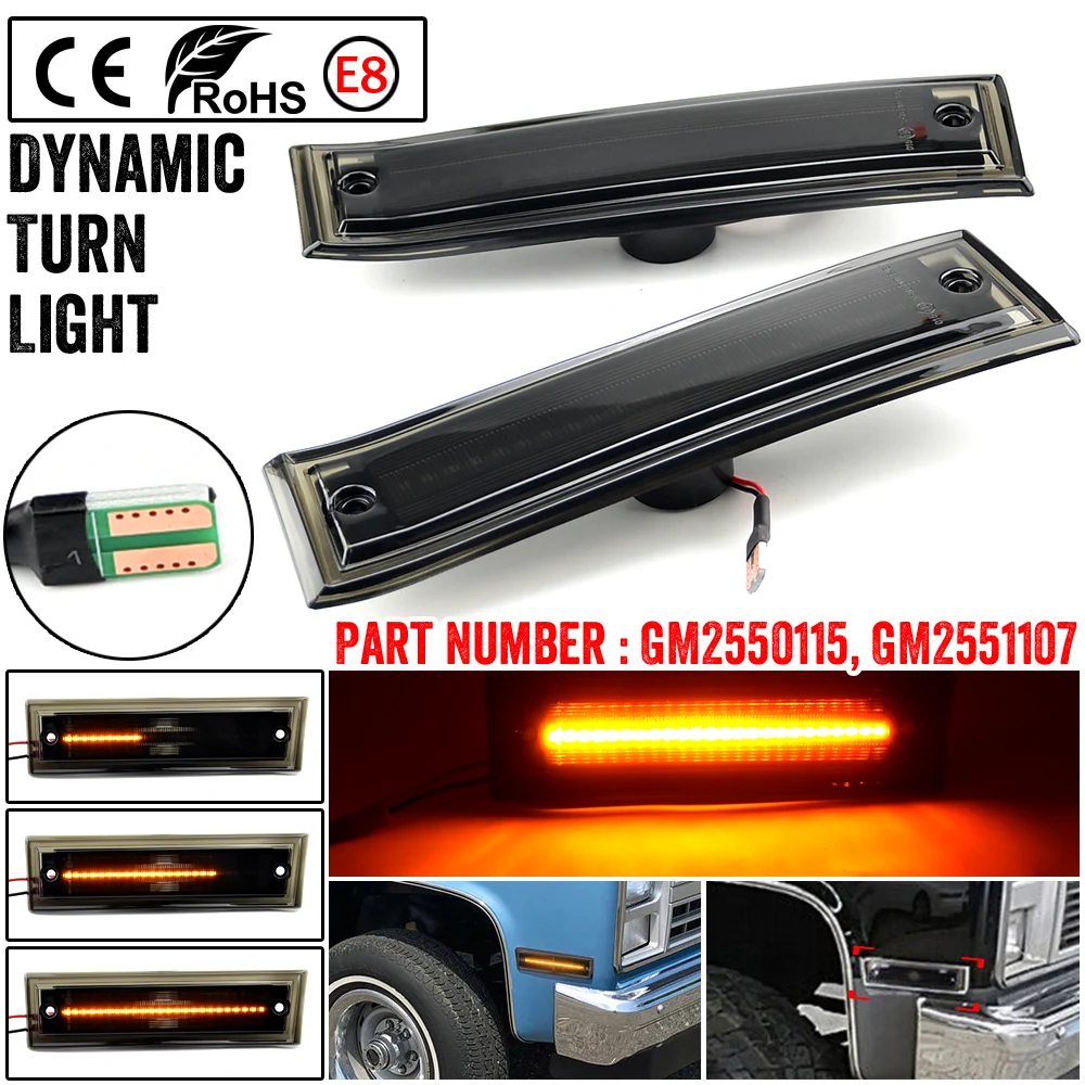 

For Chevrolet C/K 1500 2500 3500,Tahoe,Suburban,Silverado, For GMC Smoke Lens Dynamic LED Side Marker Light Turn Signal Lamp