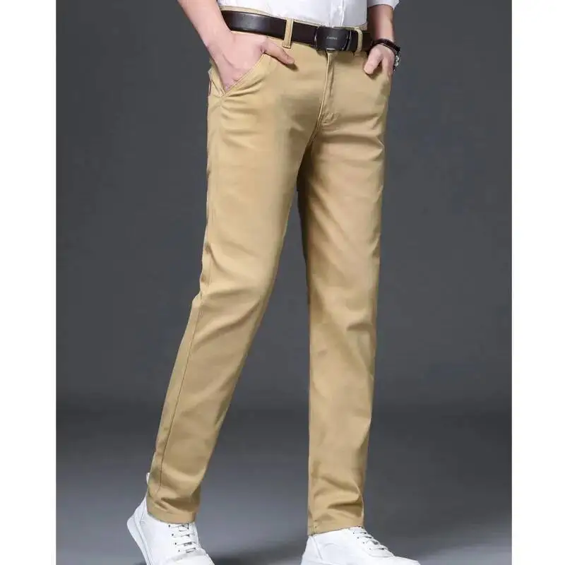 

Four Seasons Fashion Trendy Men's Business Versatile Casual Loose Solid Color Small Straight Tube Slimming Youth Elastic Pants