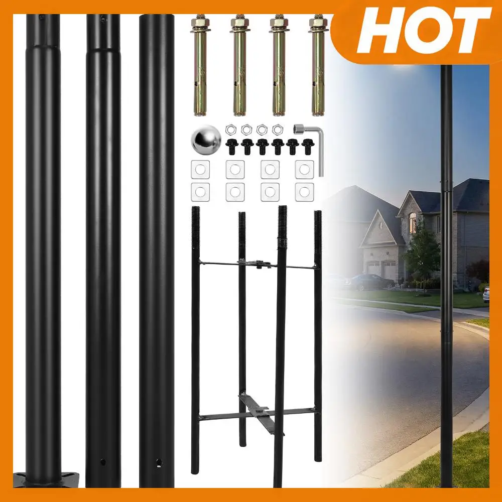 

10Ft Tall Courtyard Light Pole with Rebar Cage Base 3-Meter Straight Road Pole Weather-Resistant for Parking Backyard Patio Yard