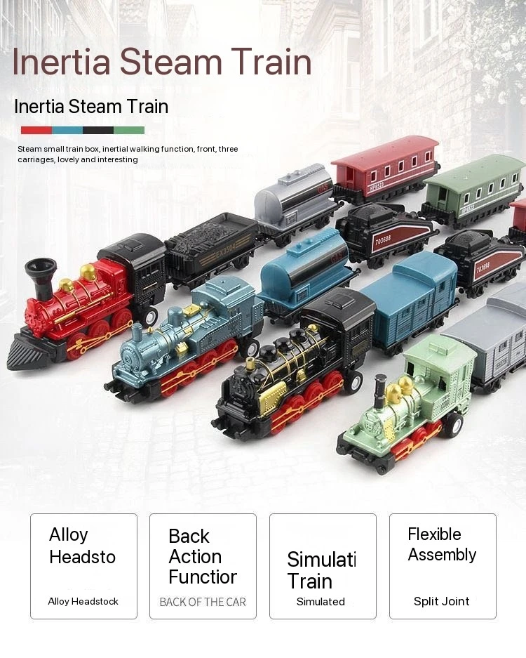 نموذج قطار صغير كلاسيكي مقسم، مجموعة مكونة من 4 قطع من زخارف لعبة القطار مع وظيفة التجديد