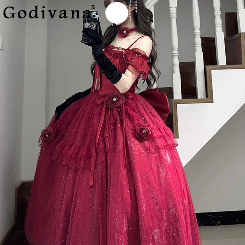 

Lolita Evening Gown Fairy Dress Women's Student Day Art Exam Grown Up Dress Female Ceremony Lolita Princess Red Dress