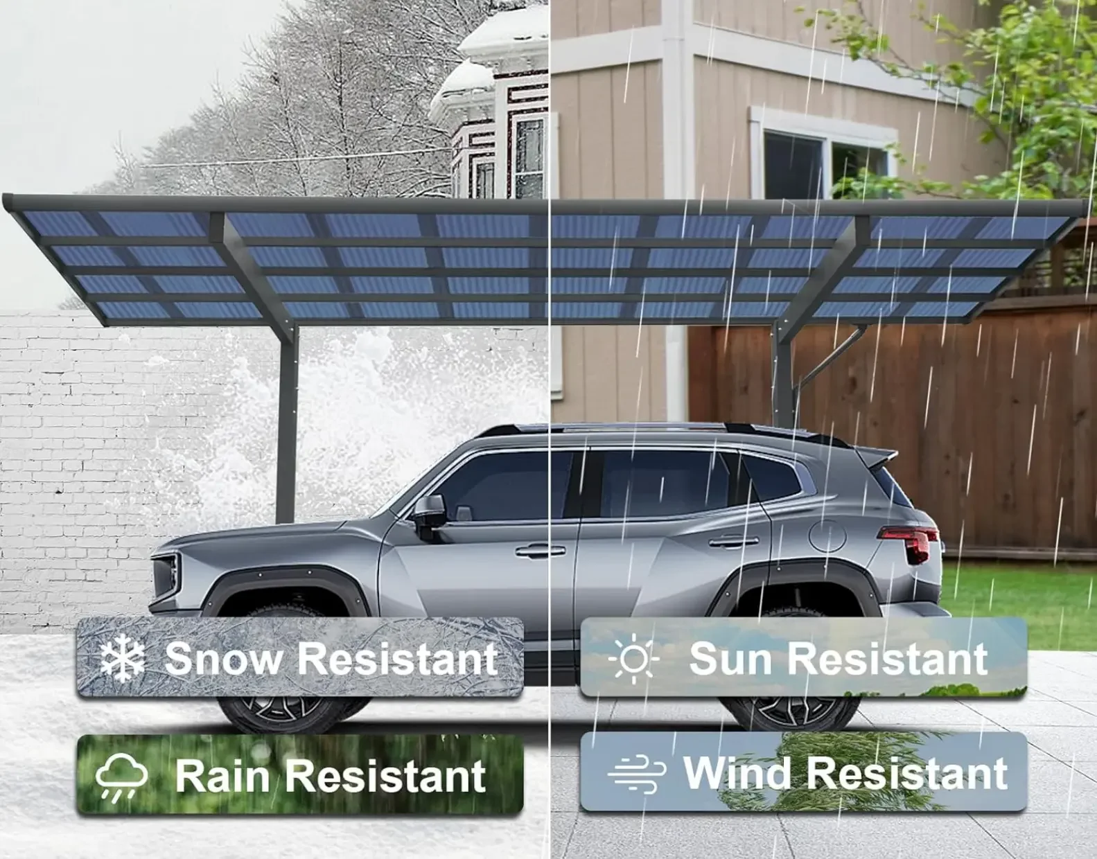 Customizable Size Outdoor Aluminum Carport Sturdy Polycarbonate Roof Windproof Typhoon Resistant Rainproof Sun Shade Shelter