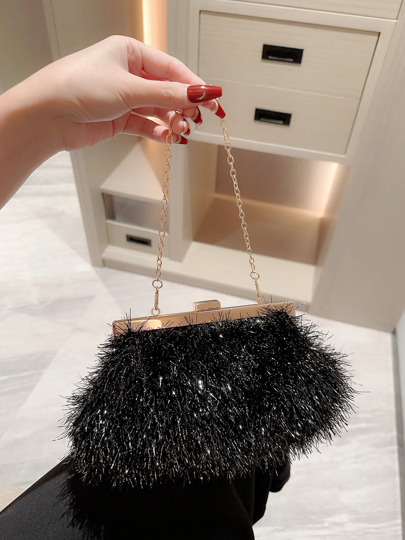 Fashion Bag For Women Feathers Clutch Small Champagne Ceremony Evening Bag Ladies Pink Banquet Dress Purses Feather Party Bags