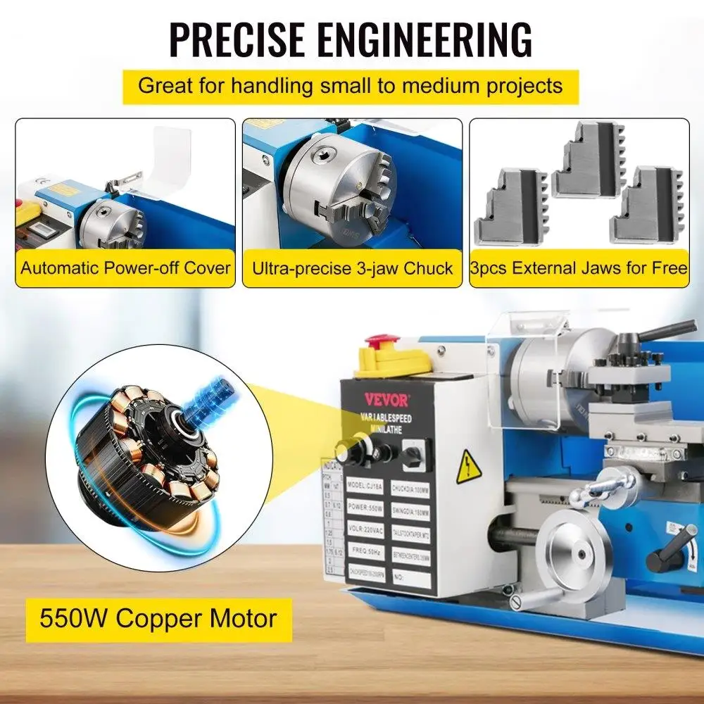 7X14 Mini Wood Lathe 550W Metal Bench Turning Machine