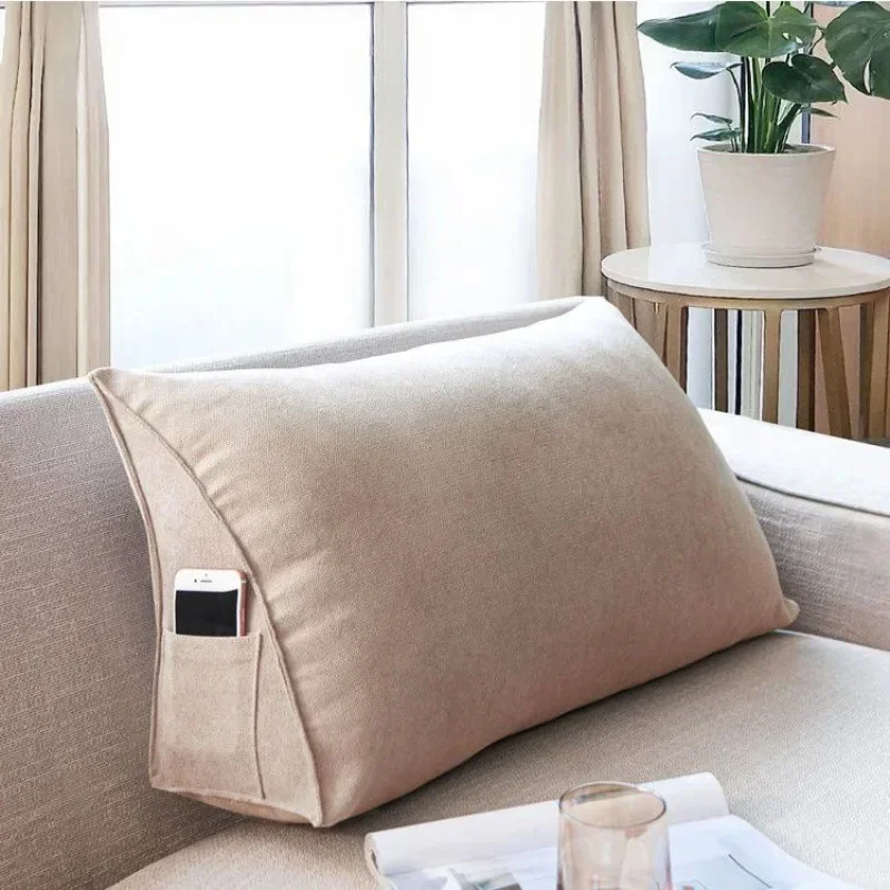 Soft Sofa with Pockets Triangle Back Cushion Cover Living Room Rectangular Back Pillowcase Bed Headboard Backrest Support Case