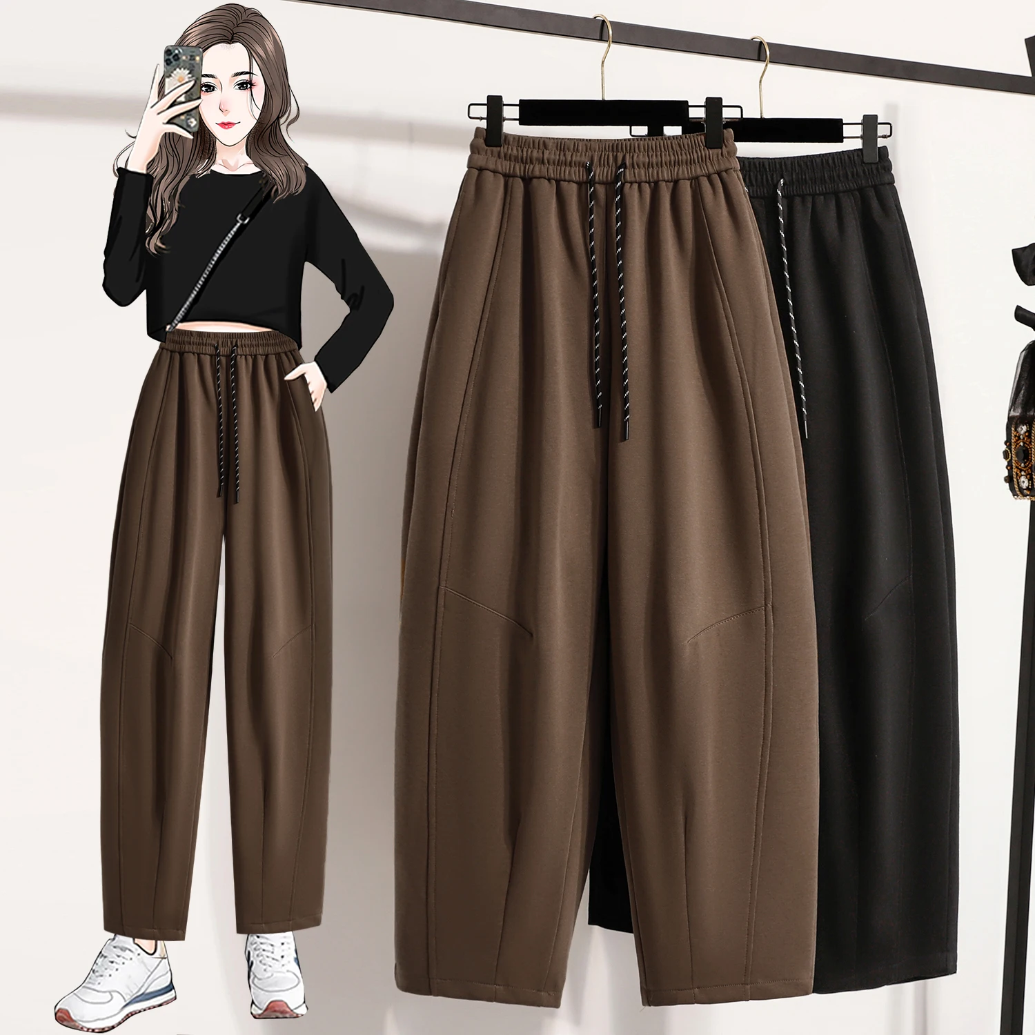 

plus Size Women's Casual Pants High Waist Wide Leg Knife Sports Sweatpants Spring Autumn New Sle Comfortable Trousers