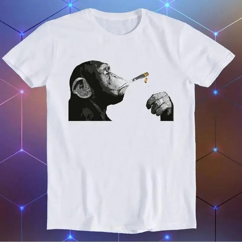 Banksy Steez Chimp Monkey Smoking Joint Best Seller Funny Meme Fashion Top Retro T Shirt E1455