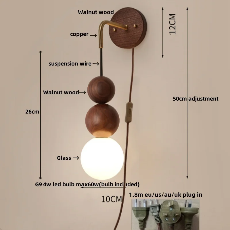 Antique Style Light Luxury Living Room Lamp Bedroom Bedside Wall Lamp  Walnut Retro Aisle Hanging Line Lamp