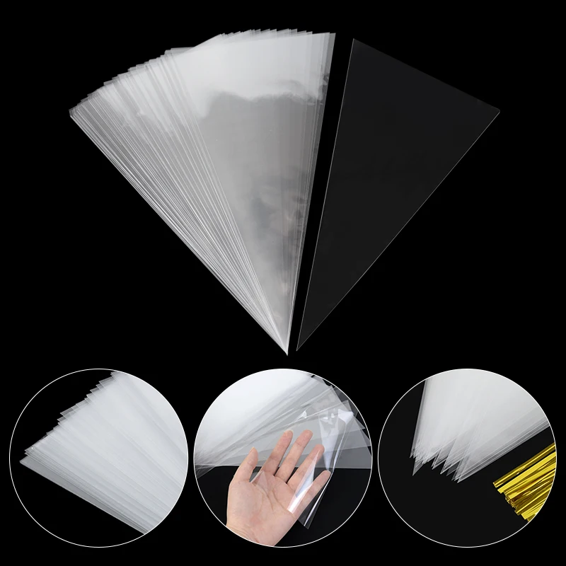 50Pcs 3 Sizes Transparent OPP Plastic Bags Wedding Birthday Party Decoration Popcorn Candy Packaging Bags Cone Storage Bag Favor