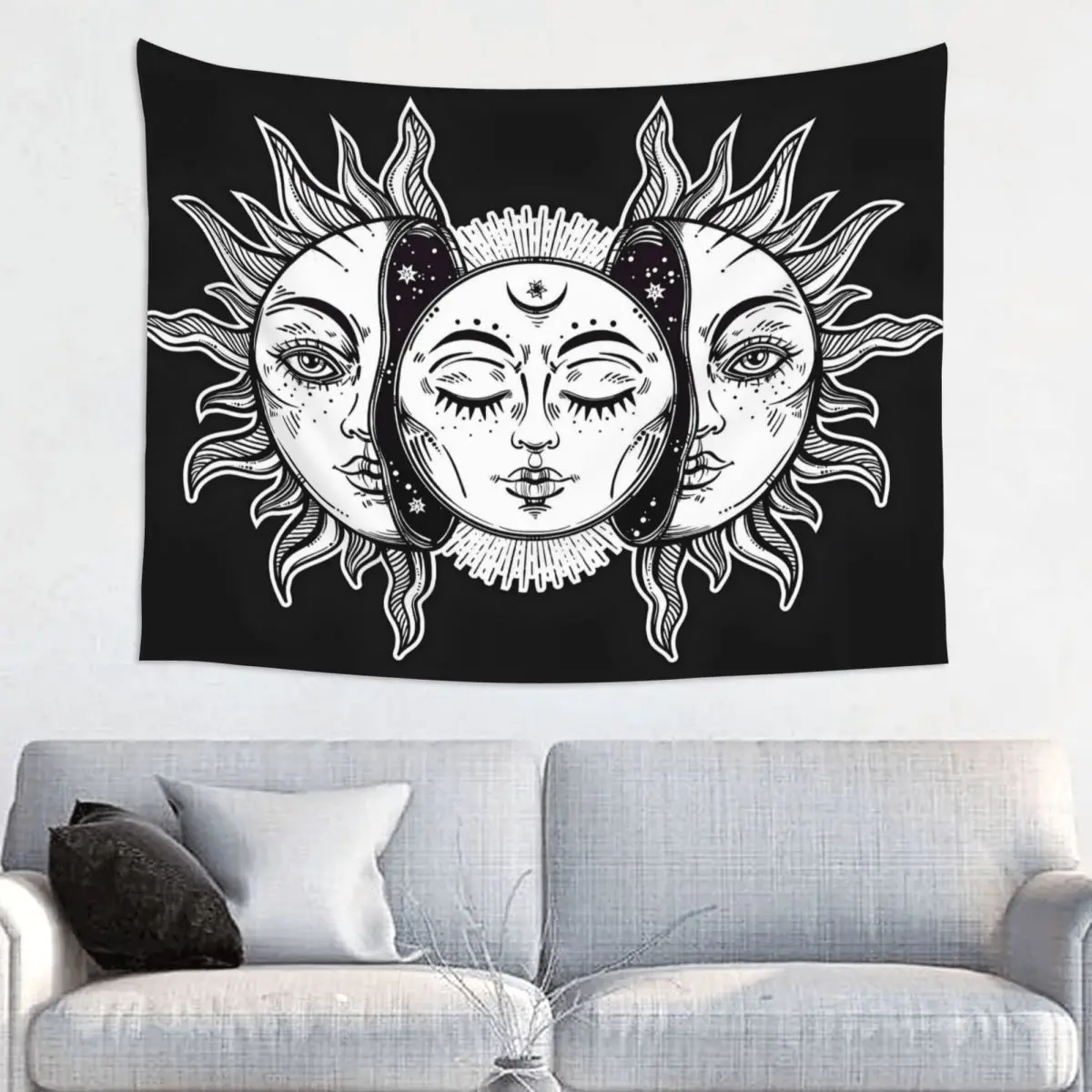 Custom Vintage Retro Sun And Moon Solar Eclipse Classic Tapestry Home Decor Hippie Wall Hanging Tapestries for Living Room