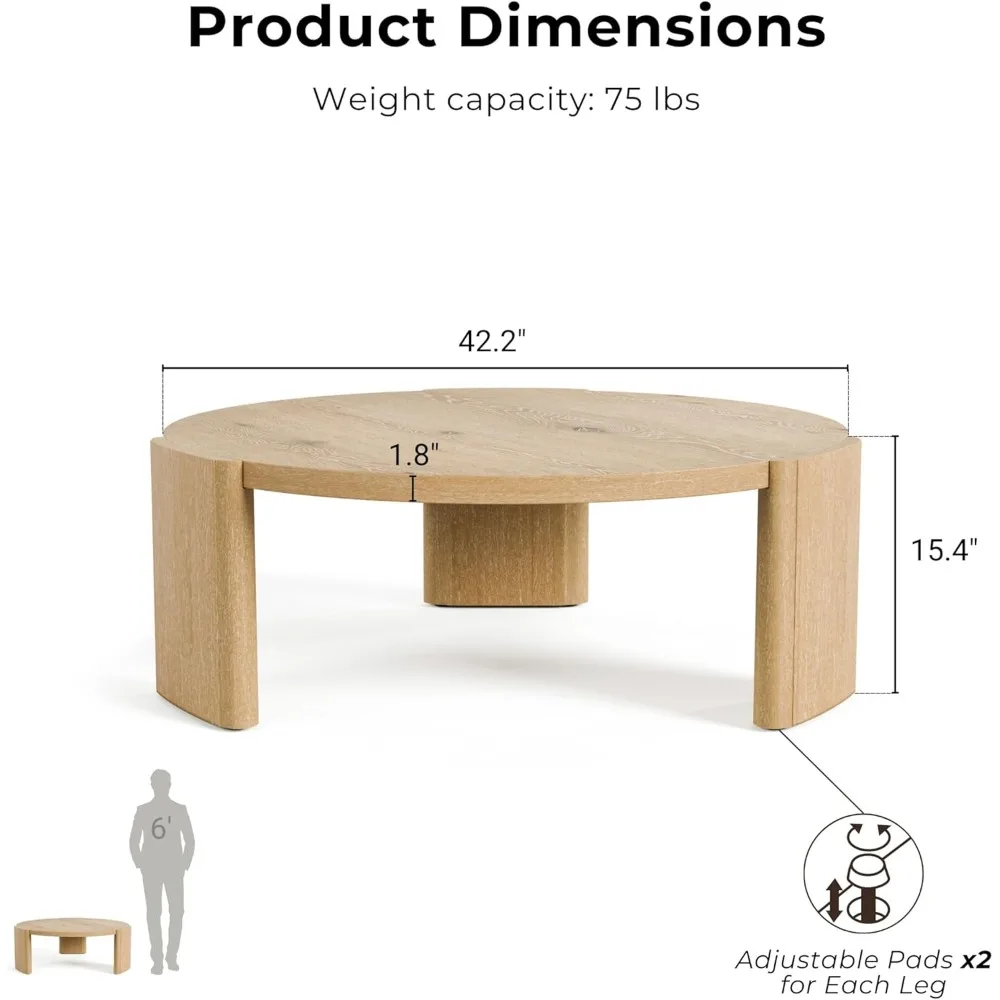 モダンな無垢材の42インチ丸型コーヒーテーブル、Furniture of America、Carysコレクション、狭いリビングスペースに最適