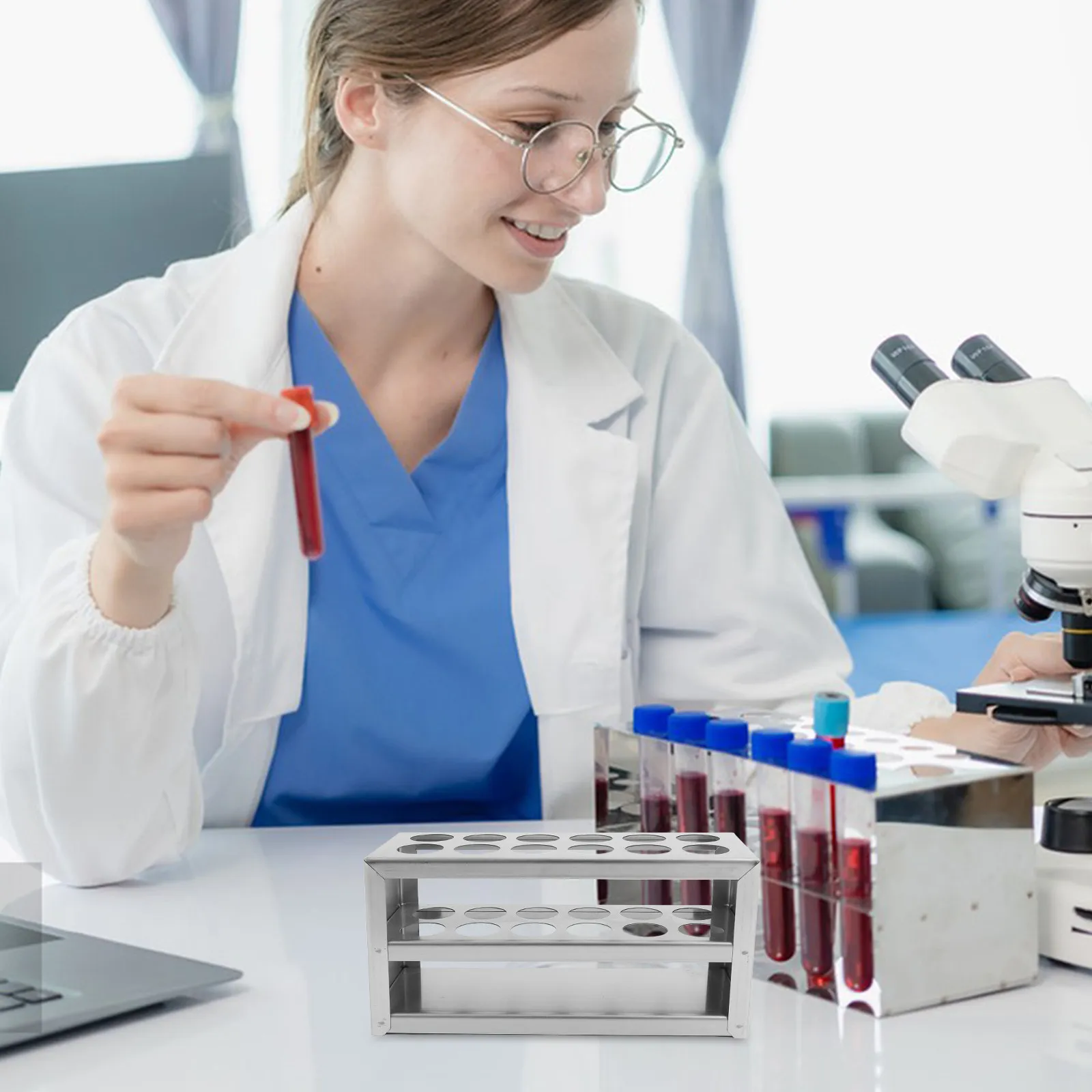 Test Tube Rack 12-Slot Organizer Stainless Steel Dual-Use Display Stand Lab Storage High-Temperature Resistant