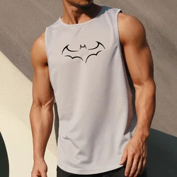 Letnia męska podkoszulki sportowa siłownia T-Shirt bez rękawów Casual Street Vest Fitness koszykarska szybkoschnąca koszulka nadruk z nietoperzem Top